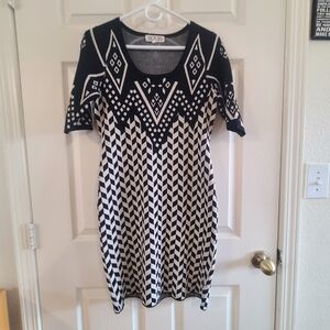 Pink Rose Y2K  Black & Gray Knit Top with Accent Chevron